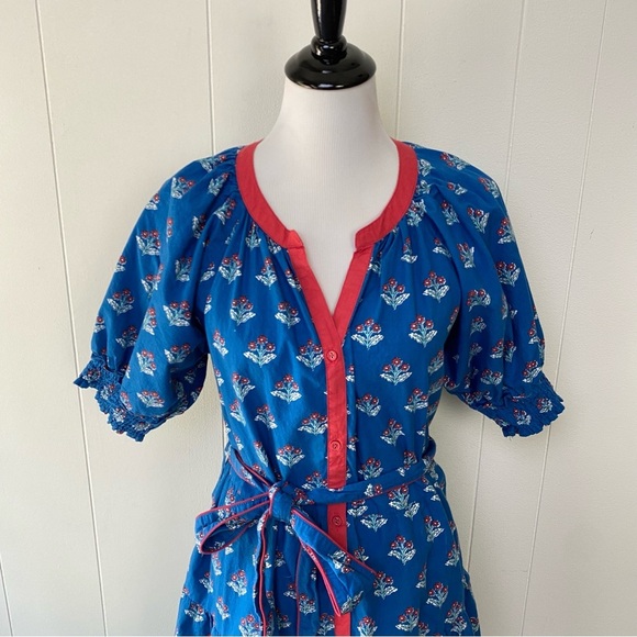 Printfresh x Paper Pencil Co Blue Red White Floral Printed Popover Dress Size M - Picture 16 of 16
